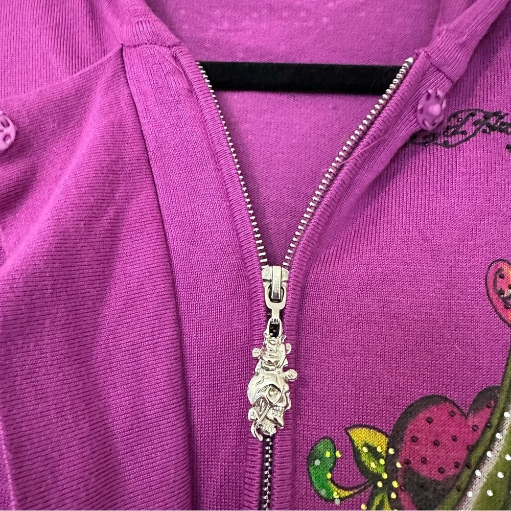 Ed Hardy Y2K Eternal Love Dagger Geisha Zip Front Hooded Cardigan Sweater XS